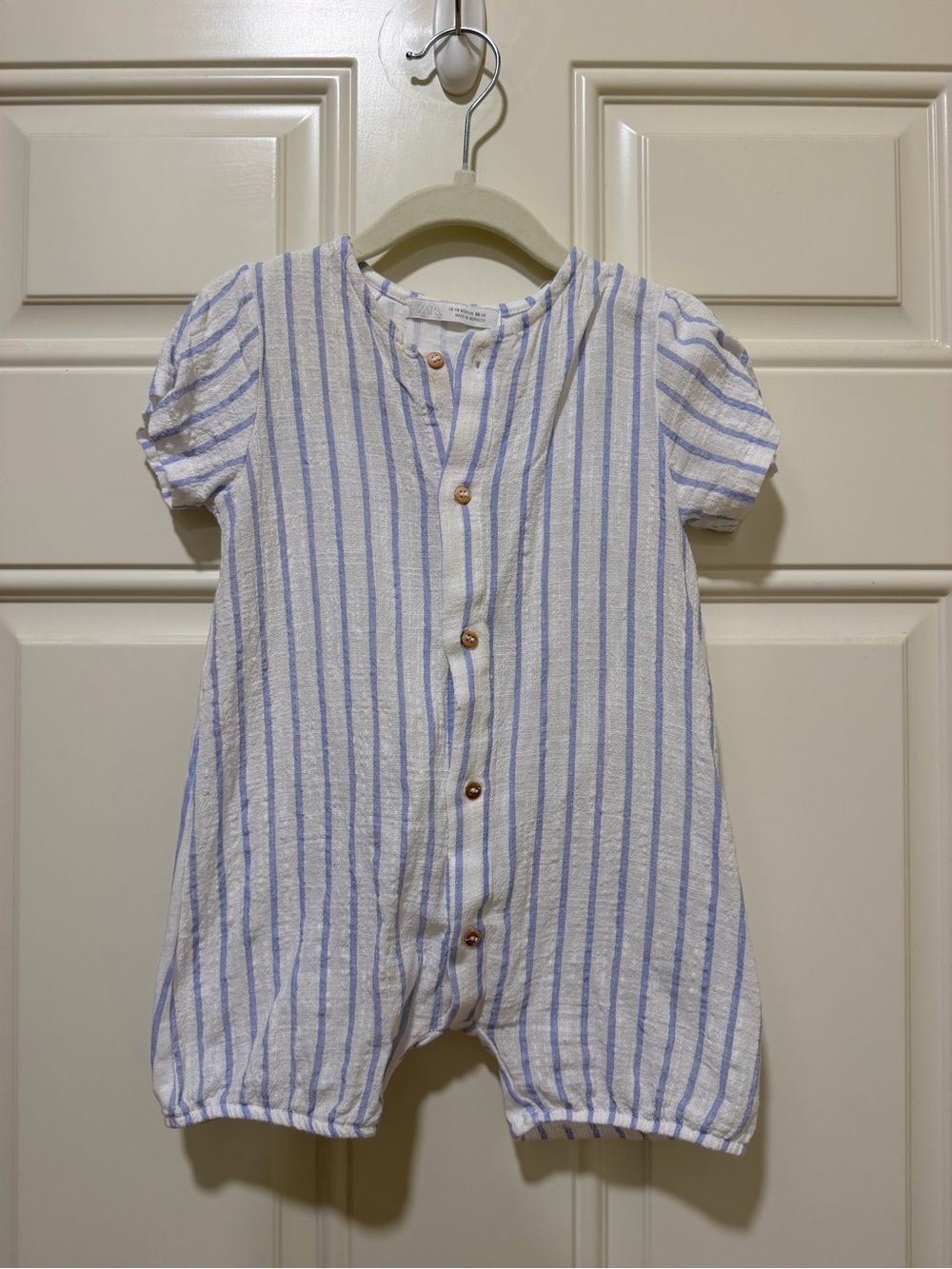 Zara linen romper white blue stripes. 12-18M
